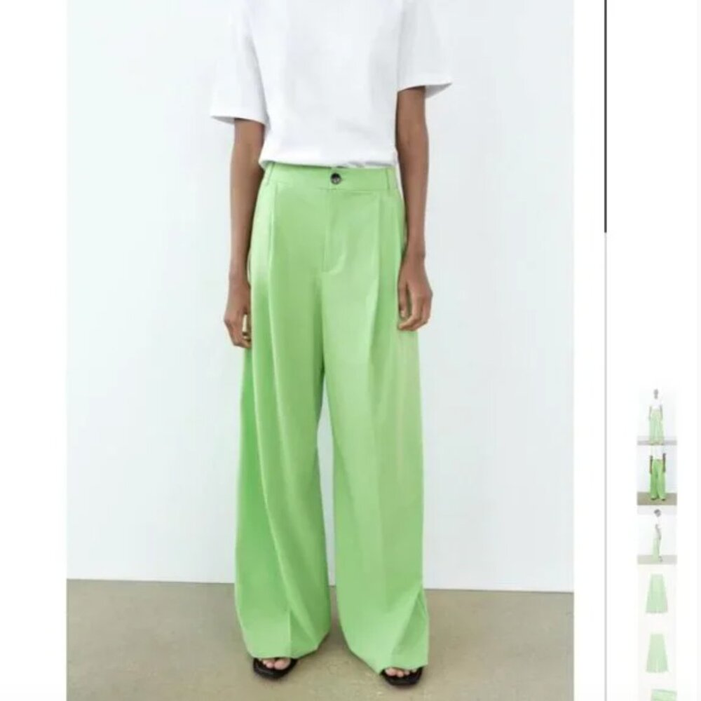 NWT ZARA PLEATED PANTS APPLE GREEN